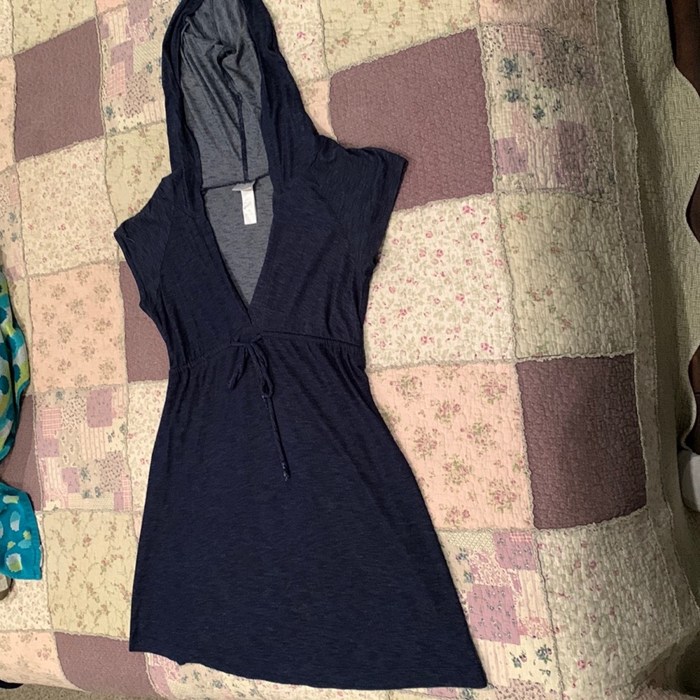 Dotti Navy Hooded Short Sleeve Swim Coverup with Drawstring